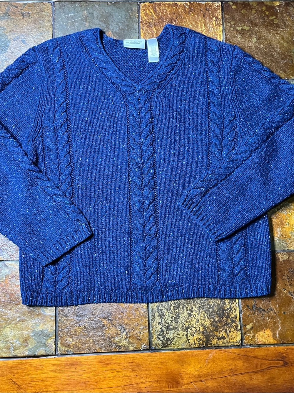 Liz Claiborne Deep Navy Cable Knit V-Neck Sweater